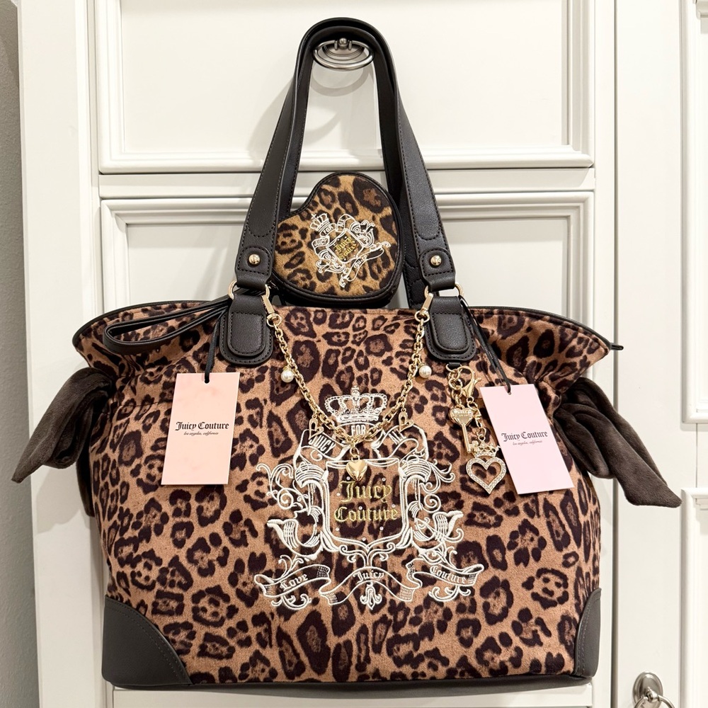 👑🤎 Juicy Couture Juicy for All Velour Leopard Print Tote Bag & Wristlet Set - Picture 3 of 17